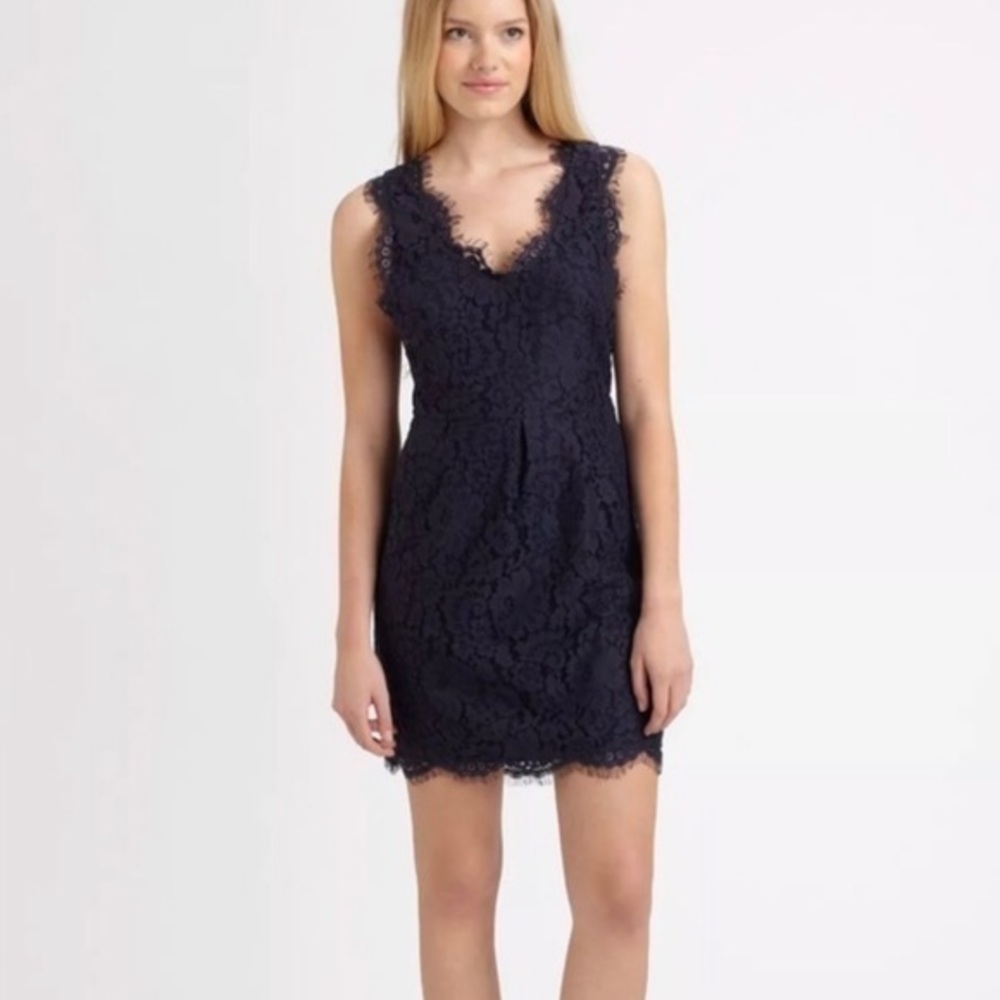 Joie Rori Floral & Eyelash Lace Dress Navy Blue M